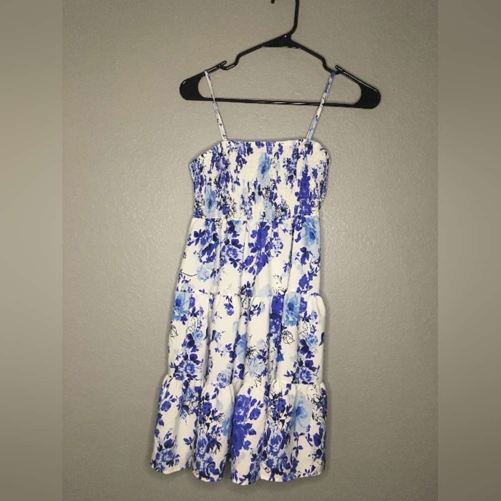 Floral Blue and White Girls Dress